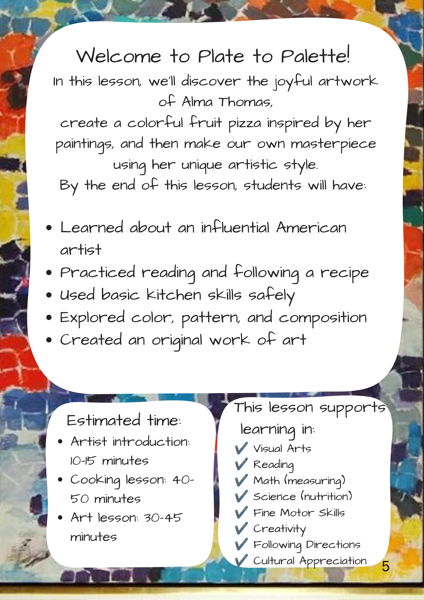 Plate to Palette Artist Alma Thomas: A Creative Kitchen and Art Experience